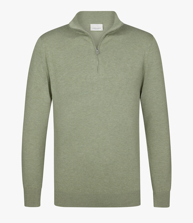 Profuomo PPXJ10008D mid green pullover zipper met ritsje
