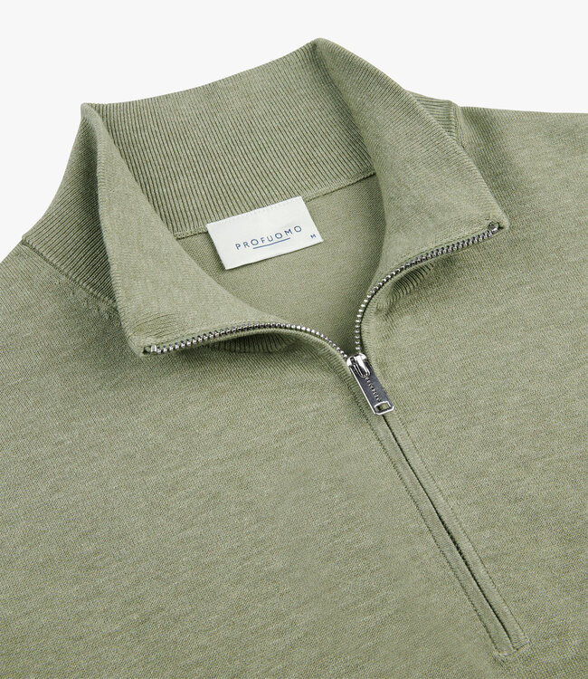 Profuomo PPXJ10008D mid green pullover zipper met ritsje