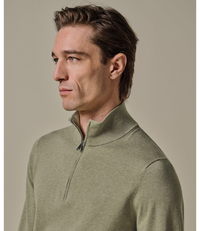 Profuomo PPXJ10008D mid green pullover zipper met ritsje