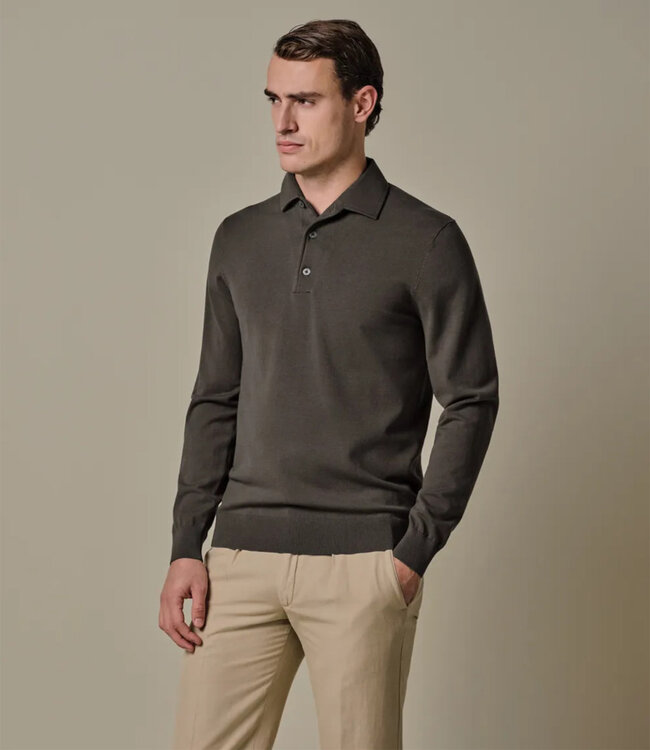 Profuomo PPXJ10005B bruin one piece polo lange mouw