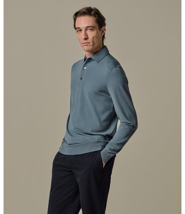 Profuomo PPXJ10005F grey blue one piece polo lange mouw