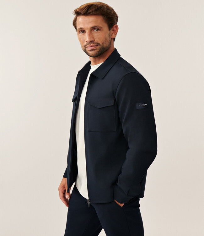 Cavallaro 123255011 Zerino overshirt donkerblauw met rits en dubbele borstzak