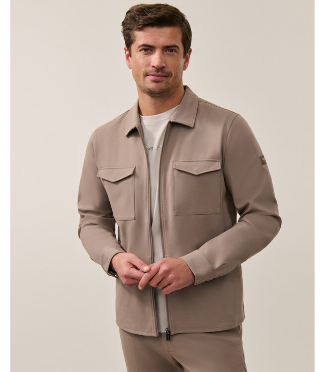 Cavallaro 123255011 Zerino overshirt taupe bruin met rits en dubbele borstzak