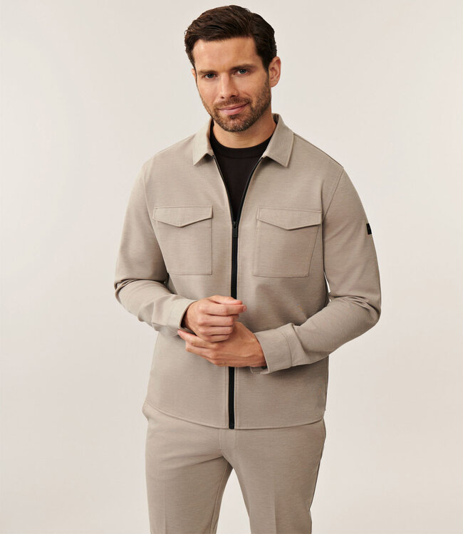 Cavallaro 123255012 Zanico overshirt taupe melange met rits en dubbele borstzak