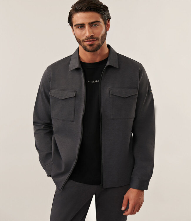 Cavallaro 123255012 Zanico overshirt antracite melange met rits en dubbele borstzak
