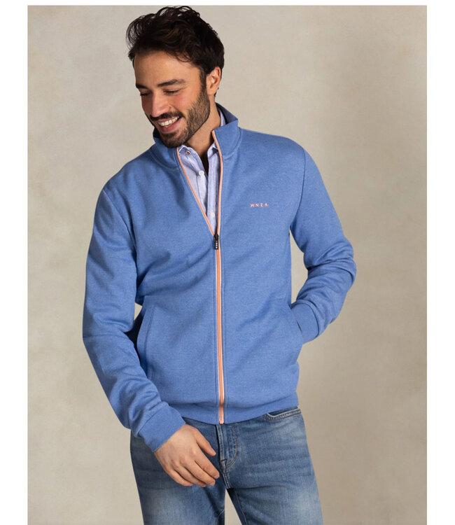 New Zealand Auckland 26AN300 2650 sweat vest classic blue melange blauw met rits en zakken