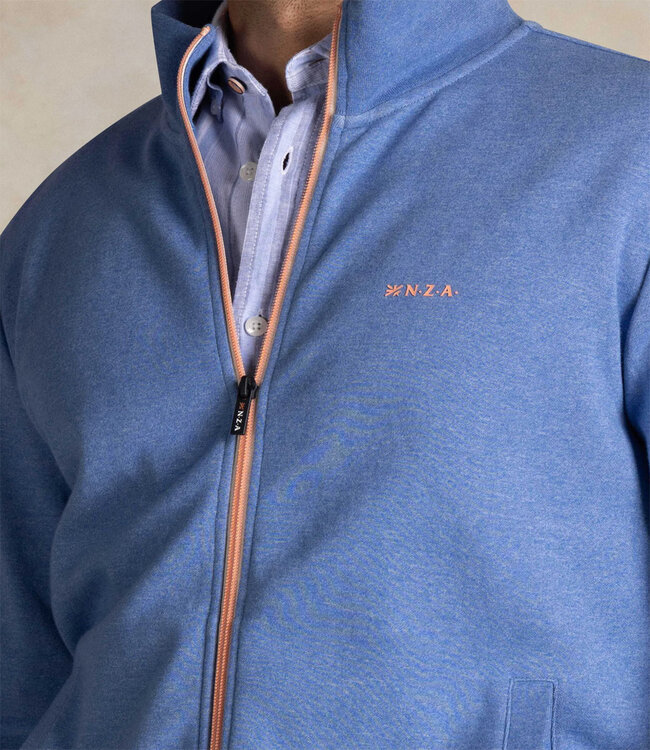 New Zealand Auckland 26AN300 2650 sweat vest classic blue melange blauw met rits en zakken