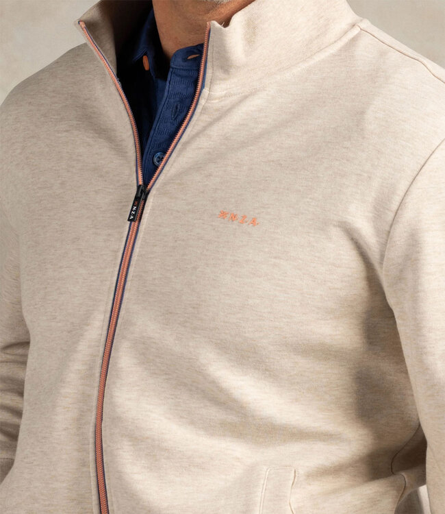 New Zealand Auckland 26AN300 1136 sweat vest light cream melange beige met rits en zakken