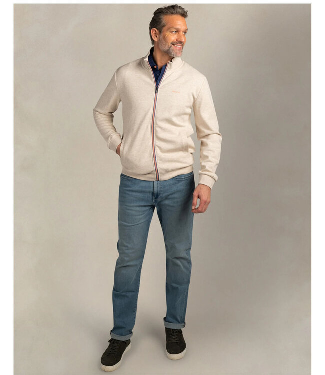 New Zealand Auckland 26AN300 1136 sweat vest light cream melange beige met rits en zakken