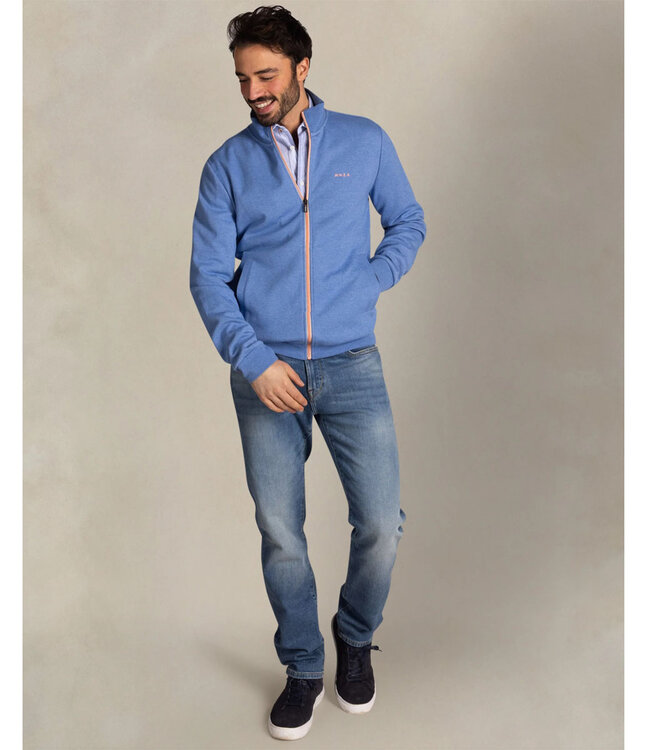 New Zealand Auckland 26AN300 2650 sweat vest classic blue melange blauw met rits en zakken