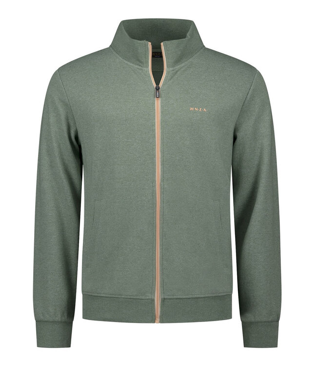 New Zealand Auckland 26AN300 1771 sweat vest light sage melange groen met rits en zakken