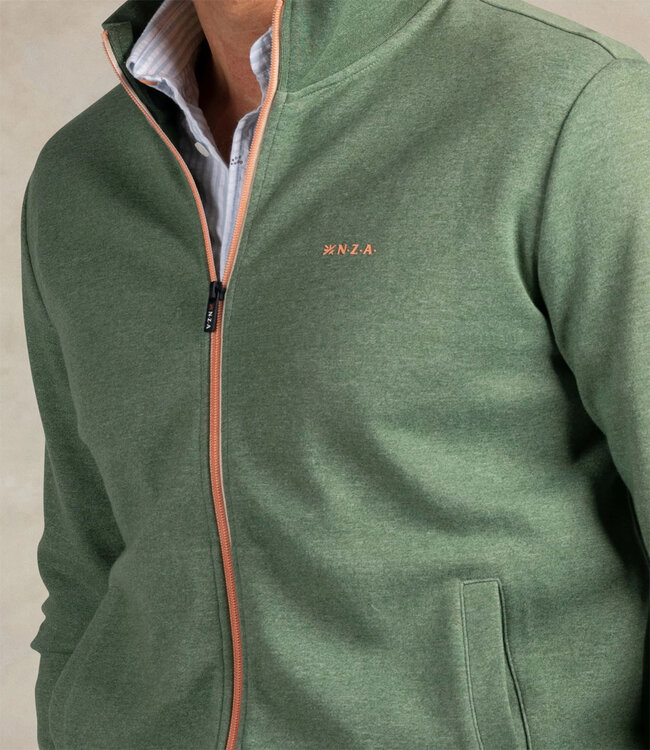 New Zealand Auckland 26AN300 1771 sweat vest light sage melange groen met rits en zakken