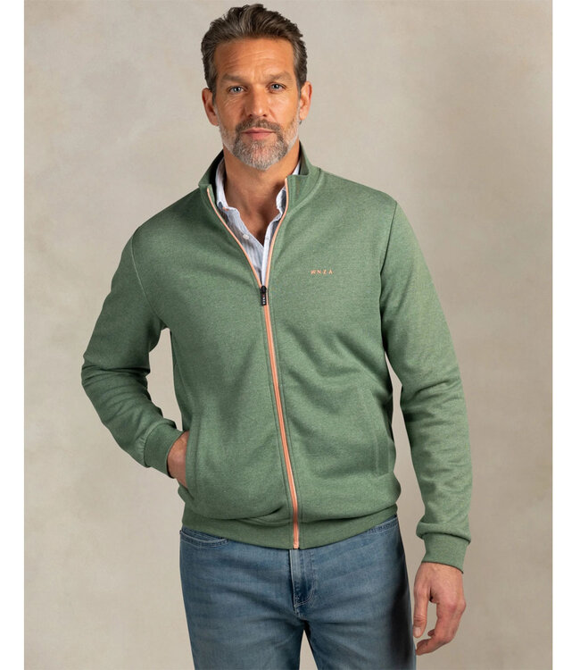 New Zealand Auckland 26AN300 1771 sweat vest light sage melange groen met rits en zakken