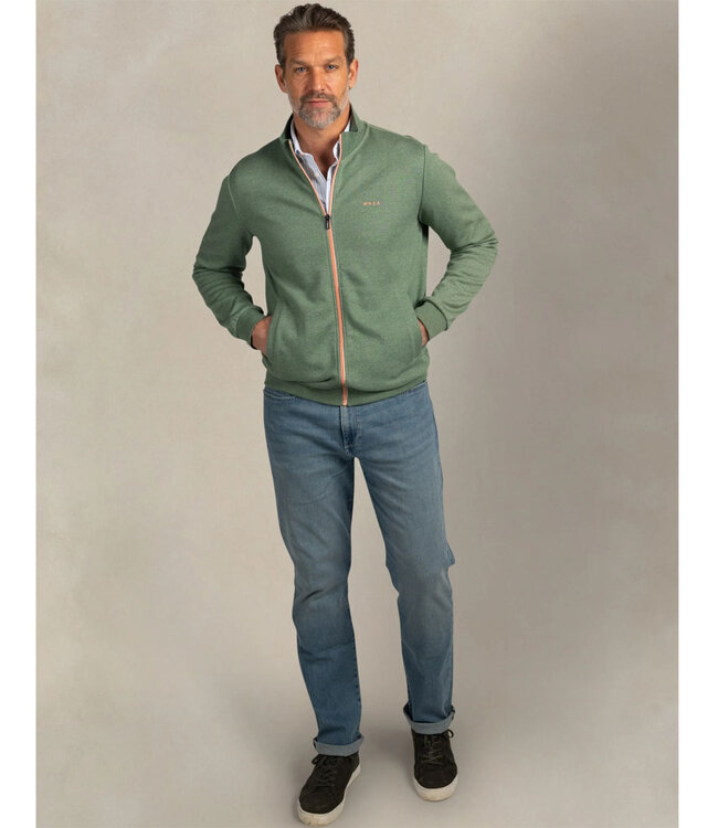 New Zealand Auckland 26AN300 1771 sweat vest light sage melange groen met rits en zakken