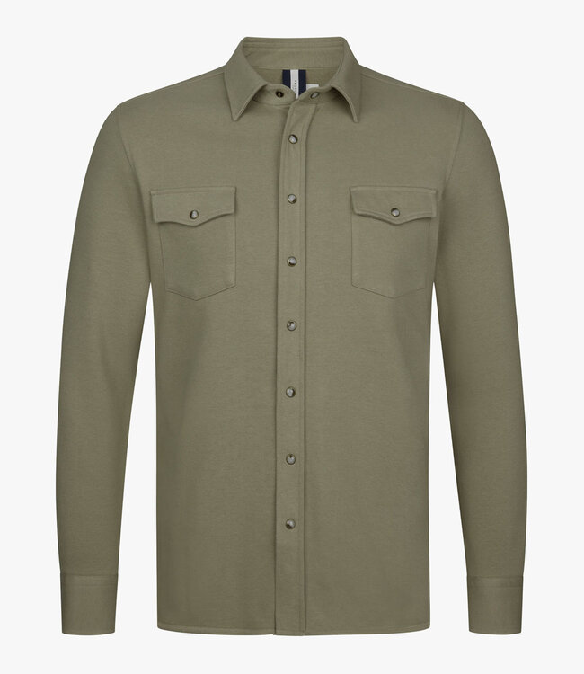 Profuomo PPXF10001G overshirt olijfgroen met drukknopen