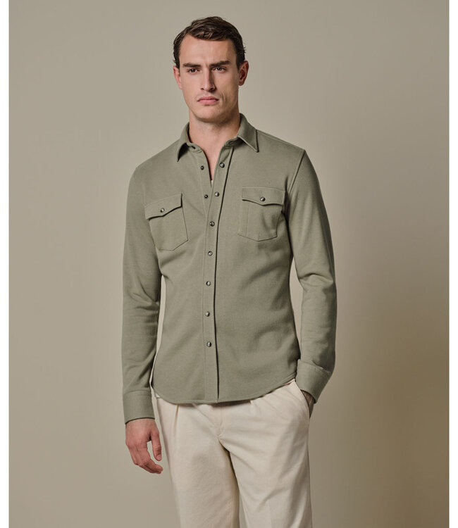 Profuomo PPXF10001G overshirt olijfgroen met drukknopen
