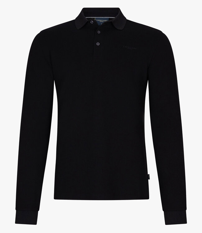 Cavallaro heren Basso polo lange mouw long sleeve zwart katoen stretch