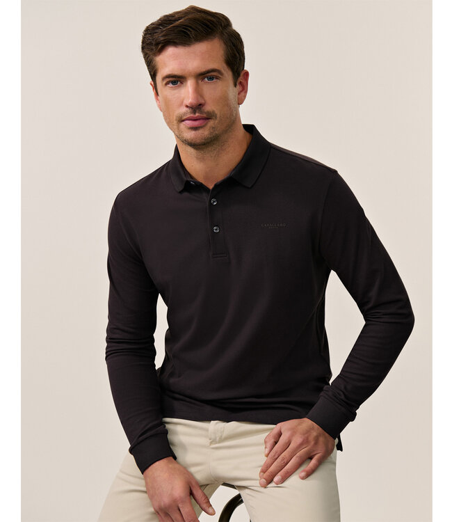 Cavallaro heren Basso polo lange mouw long sleeve donkerbruin katoen stretch