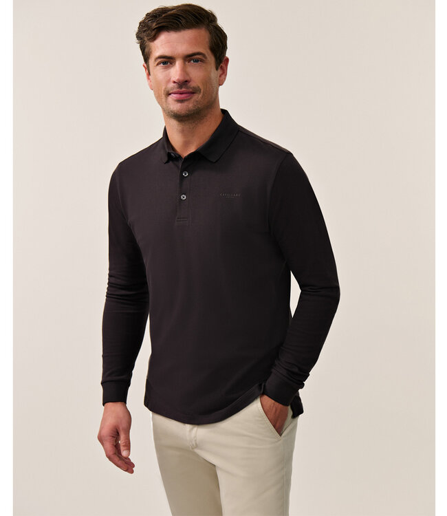 Cavallaro heren Basso polo lange mouw long sleeve donkerbruin katoen stretch