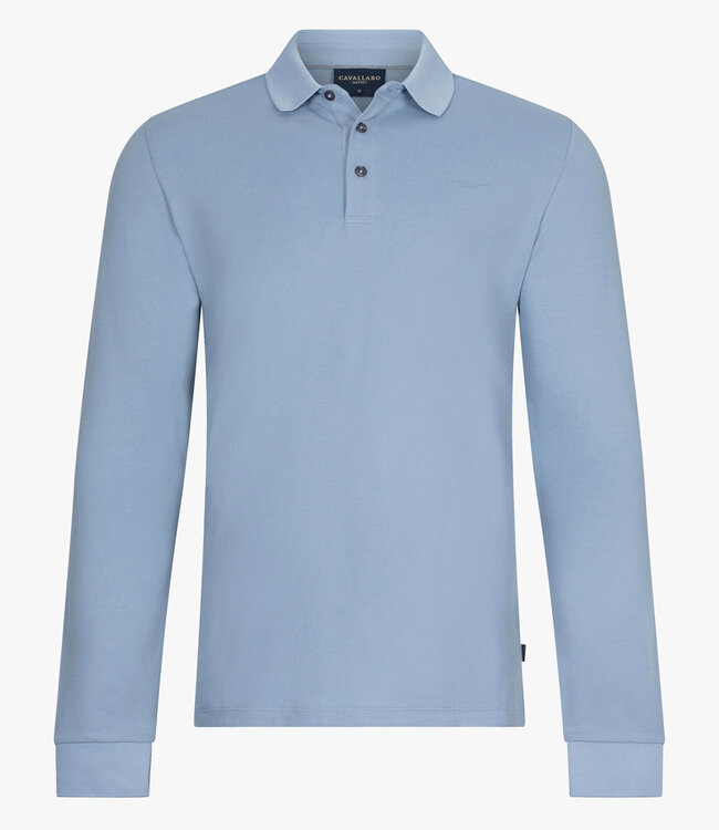 Cavallaro heren Basso polo lange mouw long sleeve blauw katoen stretch