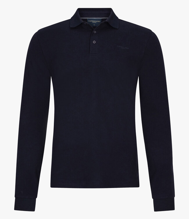 Cavallaro heren Basso polo lange mouw long sleeve donkerblauw katoen stretch