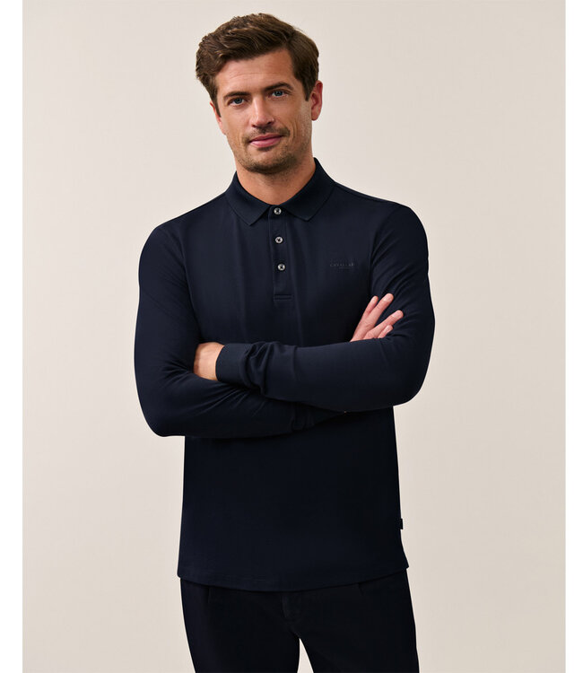 Cavallaro heren Basso polo lange mouw long sleeve donkerblauw katoen stretch