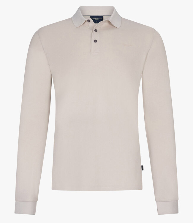 Cavallaro heren Basso polo lange mouw long sleeve beige kit katoen stretch