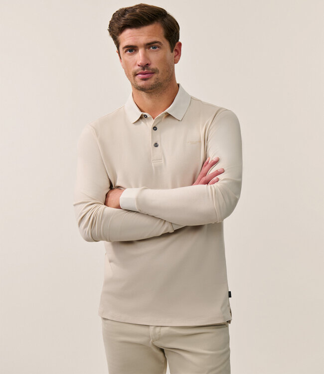 Cavallaro heren Basso polo lange mouw long sleeve beige kit katoen stretch
