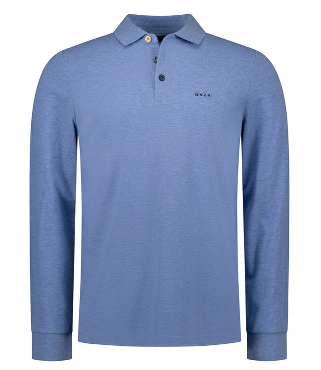 New Zealand Auckland 26BN221 2698 cool blue melange polo lange mouw katoen