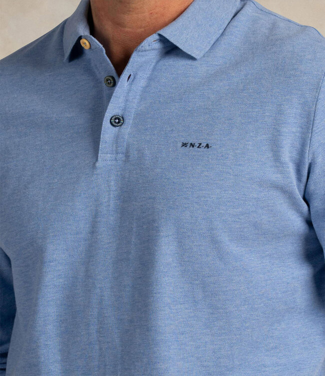 New Zealand Auckland 26BN221 2698 cool blue melange polo lange mouw katoen