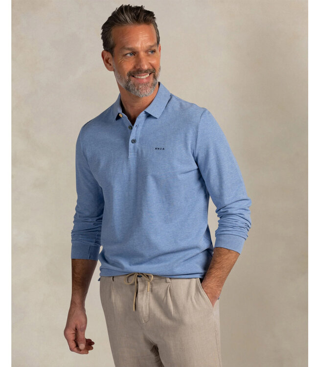New Zealand Auckland 26BN221 2698 cool blue melange polo lange mouw katoen