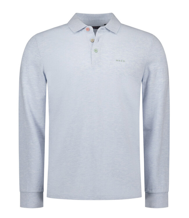 New Zealand Auckland 26BN221 2687 cool sky melange lichtblauw polo lange mouw katoen