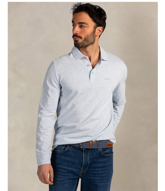 New Zealand Auckland 26BN221 2687 cool sky melange lichtblauw polo lange mouw katoen