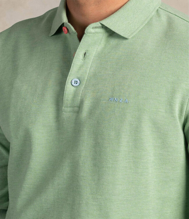 New Zealand Auckland 26BN221 1789 dewy green melange groen melange polo lange mouw katoen