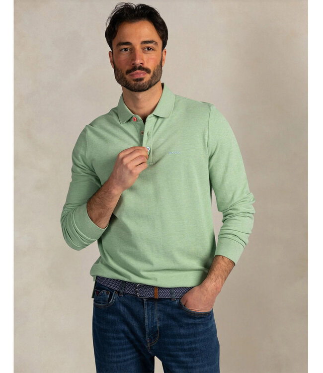 New Zealand Auckland 26BN221 1789 dewy green melange groen melange polo lange mouw katoen