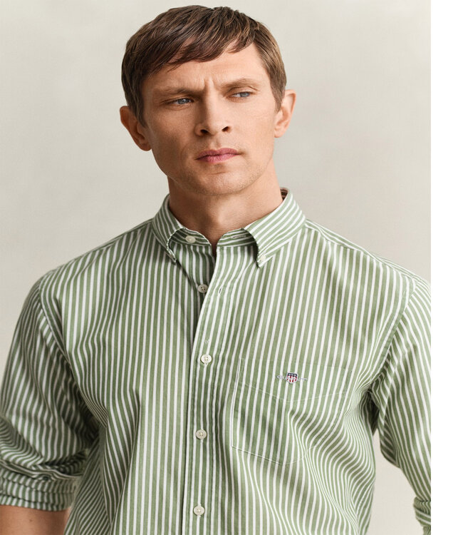 Gant 3000130-354 heren overhemd olijfgroen-wit streepje