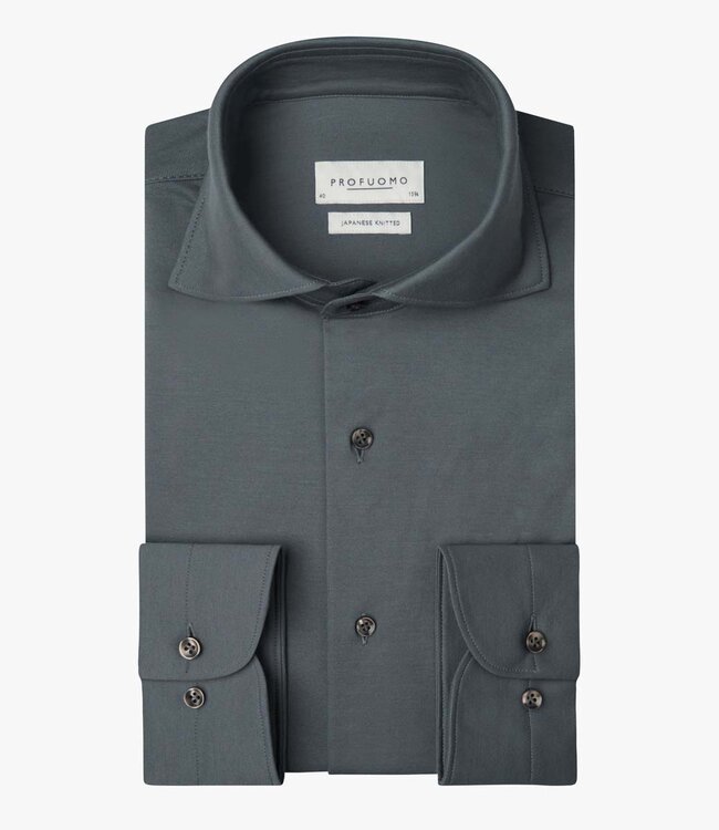 Profuomo PPXH10032O slim fit overhemd japanese knitted denim blue 1knoops cut away