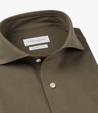 Profuomo slim fit overhemd japanese knitted bruin light brown