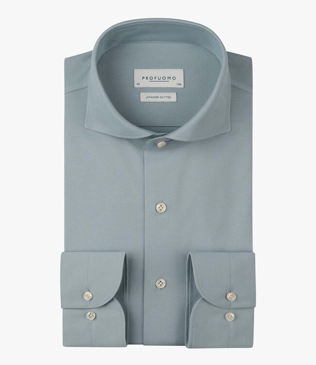 Profuomo PPXH10032H slim fit overhemd japanese knitted blue blauw 1knoops cut away