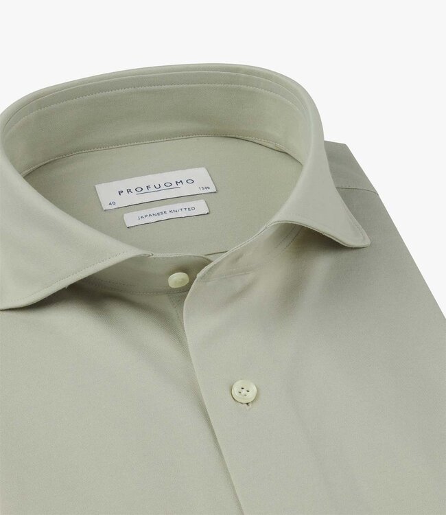 Profuomo PPXH10032E slim fit overhemd japanese knitted groen light green 1knoops cut away
