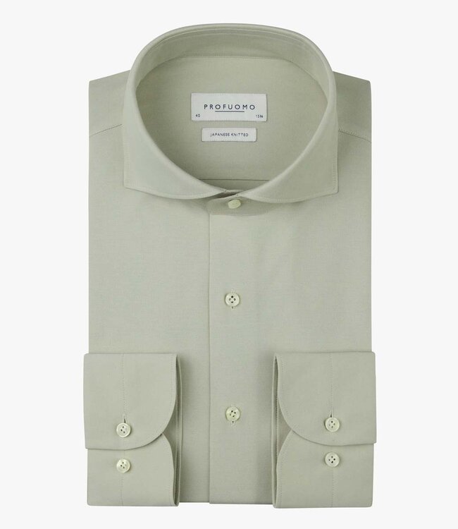 Profuomo PPXH10032E slim fit overhemd japanese knitted groen light green 1knoops cut away
