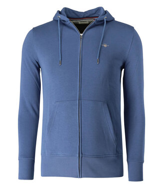 Gant heren blauw sweat vest met rits en capuchon