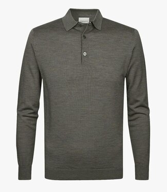 Profuomo heren polo lange mouw mid green melange merino wol