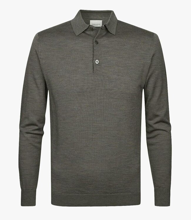 Profuomo heren polo lange mouw mid green melange merino wol