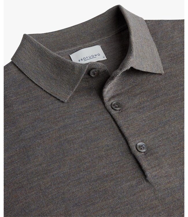 Profuomo heren polo lange mouw mid green melange merino wol