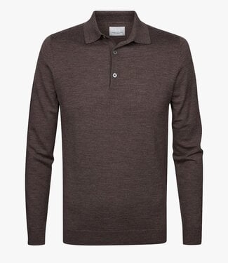 Profuomo heren polo lange mouw taupe bruin melange merino wol