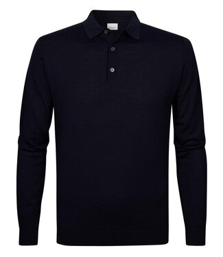 Profuomo heren polo lange mouw donkerblauw merino wol