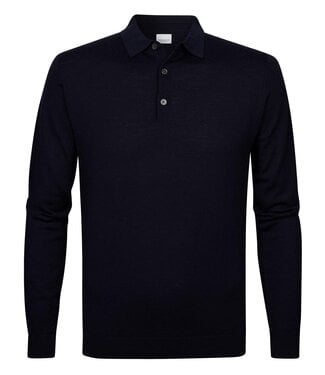 Thomas Maine heren polo lange mouw donkerblauw merino wol