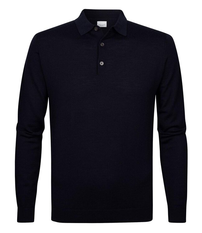 Profuomo heren polo lange mouw donkerblauw merino wol