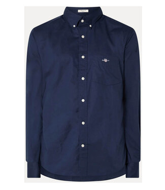 Gant heren overhemd donkerblauw poplin uni